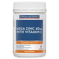Ethical Nutrients Mega Zinc 40mg with Vitamin C Raspberry 190g Powder - GimmeNow