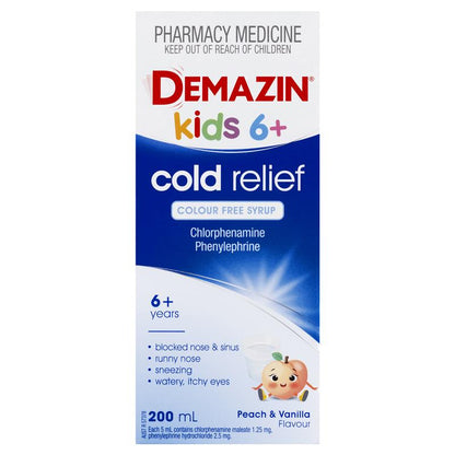 Demazin Kids 6+ Cold Relief Colour Free Syrup 200ml