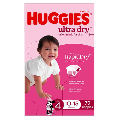 Huggies Ultra Dry Nappies Girl Size 4 Jumbo 72 Pack