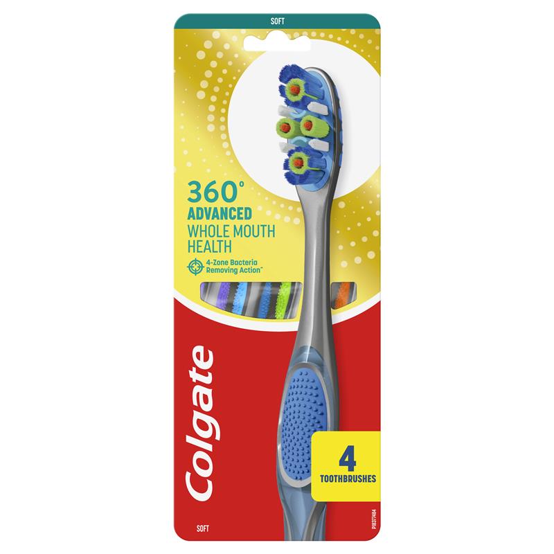 Colgate Toothbrush 360 Degree Advanced Whole Mouth Health Soft 4 Pack