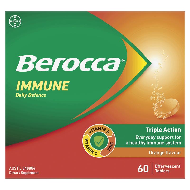 Berocca Immune Daily Defence Orange 60 Effervescent Tablets Exclusive Size