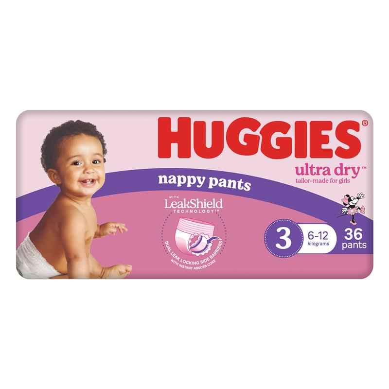 Huggies Ultra Dry Nappy Pants Size 3 Crawler Girl 36 Pack