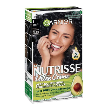 Garnier Nutrisse Permanent Hair Colour - 1 Liquorice Black (Enriched with 4 Natural Oils)