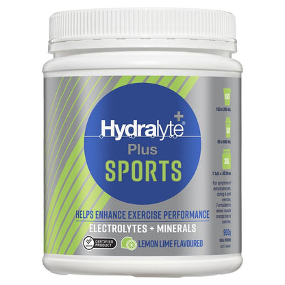 Hydralyte Plus Sports Lemon Lime Flavoured Powder 900g