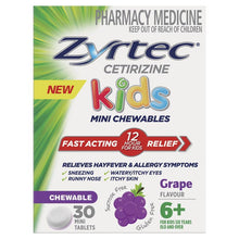 Zyrtec Kids Antihistamine Allergy & Hayfever Chewable Tablet Grape 30 Pack - GimmeNow