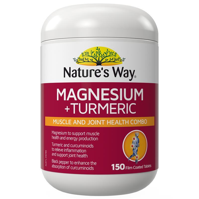 Nature's Way Magnesium + Turmeric 150 Tablets New Formula