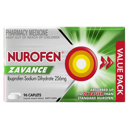 Nurofen Zavance Fast Pain Relief Caplets 256mg Ibuprofen 96 Pack