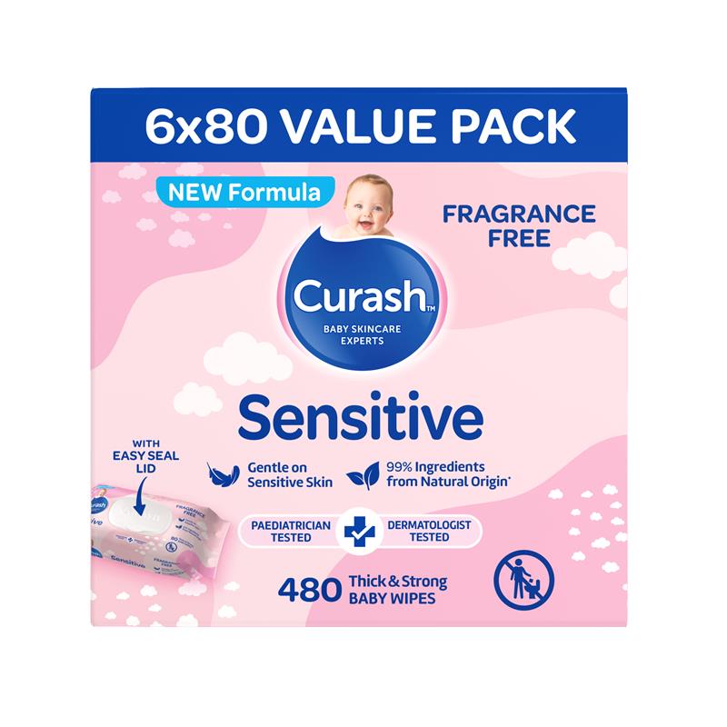 Curash Babycare Fragrance Free Wipes 6 x 80