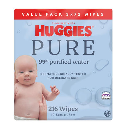 Huggies PURE 99% Purified Water Baby Wipes 216 Pack