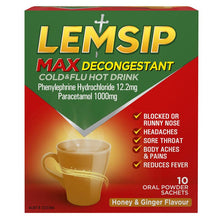 Lemsip Max Cold & Flu Hot Drink with Decongestant Honey and Ginger 10 Sachets