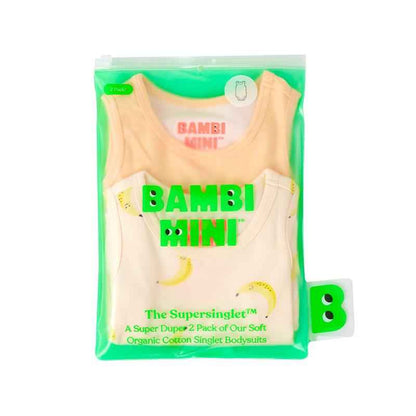 Bambi Mini Co. Supersinglet Bodysuit Unisex Orange Awesome and Bananas 2 pack 12-18