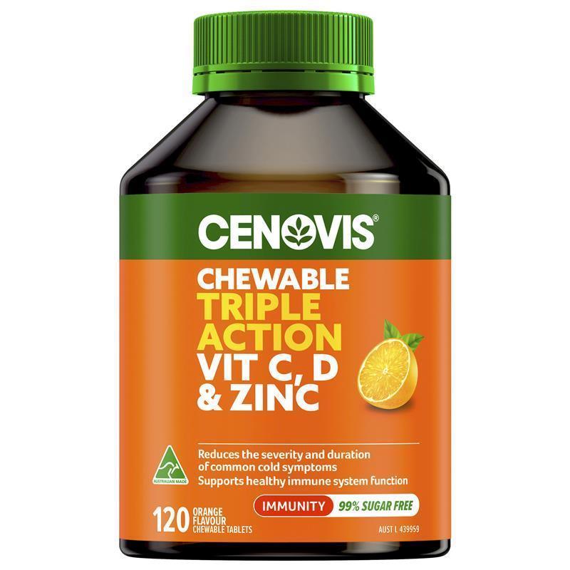Cenovis Chewable Triple Action C D & Zinc 120 Tablets