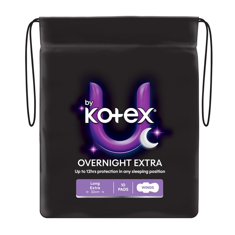 U by Kotex Extra Overnight Pads Wing 10 Pack