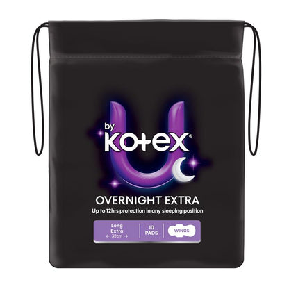 U by Kotex Extra Overnight Pads Wing 10 Pack