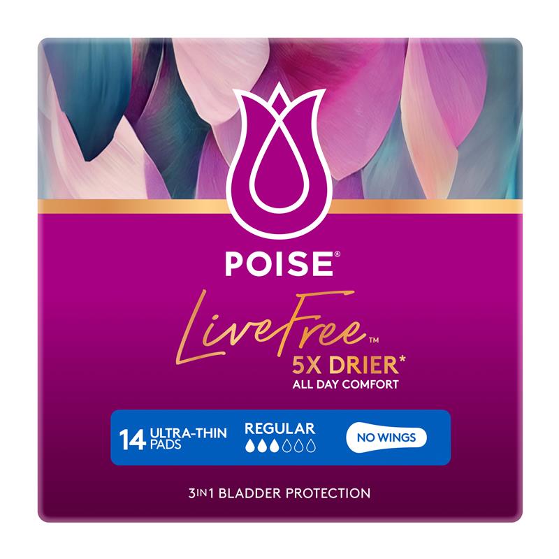 Poise Livefree Pad Regular No Wings 14 Pack