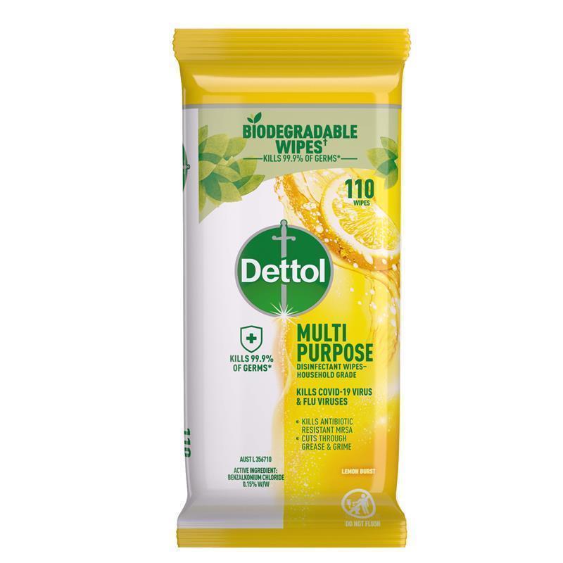 Dettol Multipurpose Wipes Lemon Burst 110 Pack