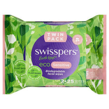 Swisspers Eco Sensitive Biodegradable Facial Wipes Twin Pack 2 x 25 Wipes - GimmeNow