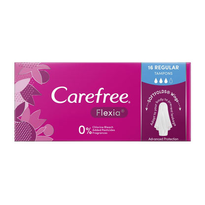 Carefree Flexia Fragrance Free Regular Tampons With Wings 16 Pack