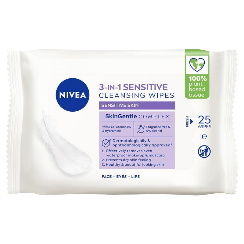NIVEA Daily Essentials Biodegradable Fragrance Free Facial Cleansing Wipes 25pk