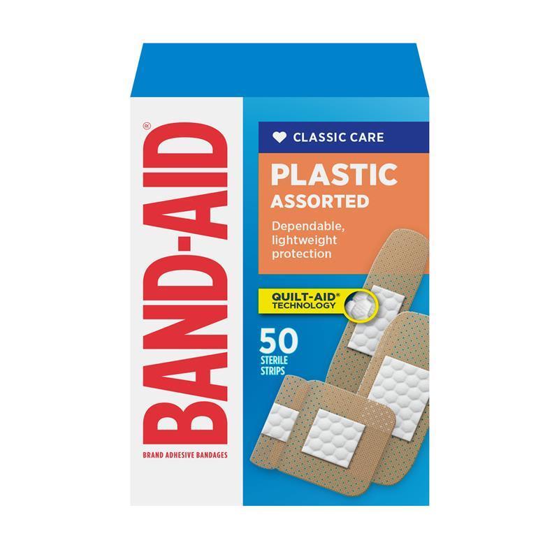 Band-Aid Plastic Strips Assorted Shapes 50 Pack
