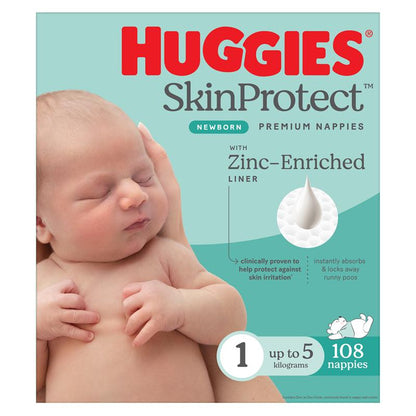 Huggies Skin Protect Nappies Size 1 Newborn Jumbo 108 Pack