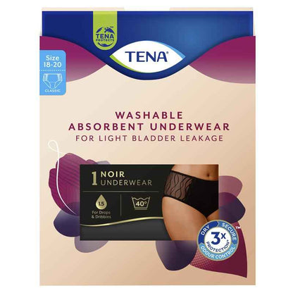 TENA Washable Absorbent Underwear Classic Noir Size 18-20