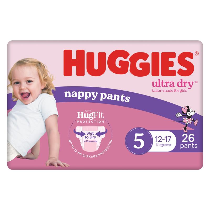 Huggies Ultra Dry Nappy Pants Size 5 12-17kg Girl 26 Pack