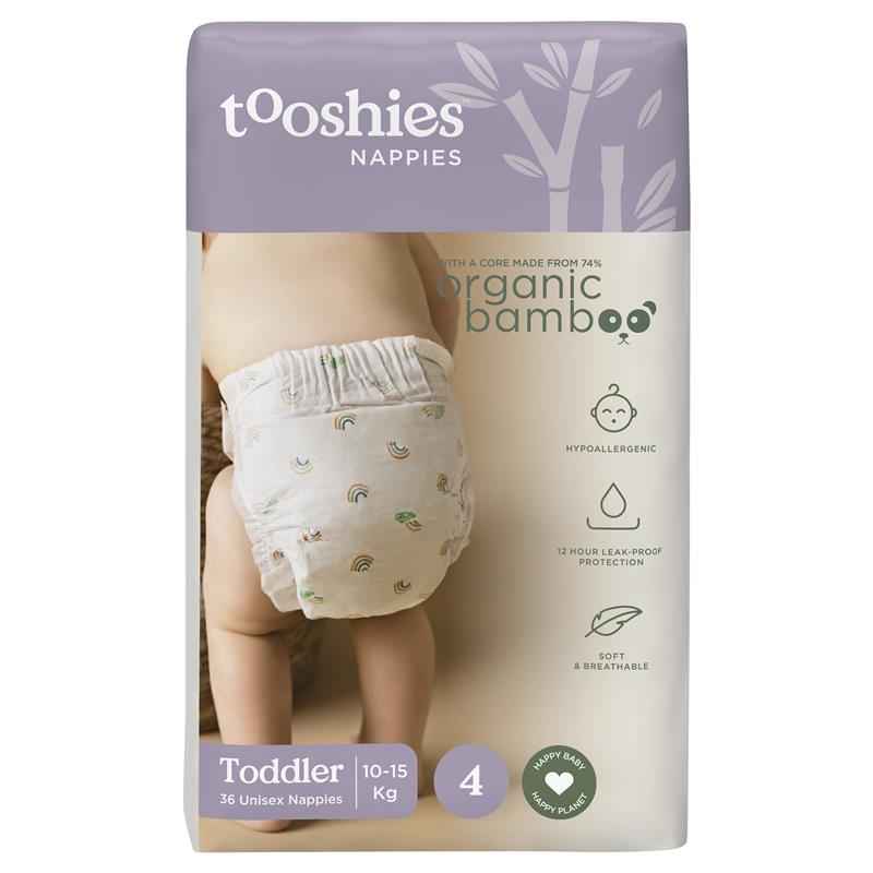 Tooshies Eco Nappies with Organic Bamboo Size 4 Toddler 10-15kg, 36 pack