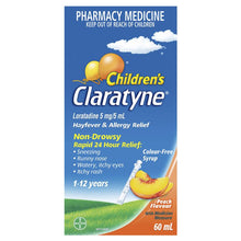 Children's Claratyne Allergy & Hayfever Relief Syrup For Kids Peach Flavour 60mL
