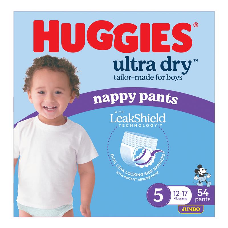 Huggies Ultra Dry Nappy Pants Boys Size 5 (12-17kg) 54 Pack