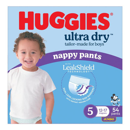 Huggies Ultra Dry Nappy Pants Boys Size 5 (12-17kg) 54 Pack