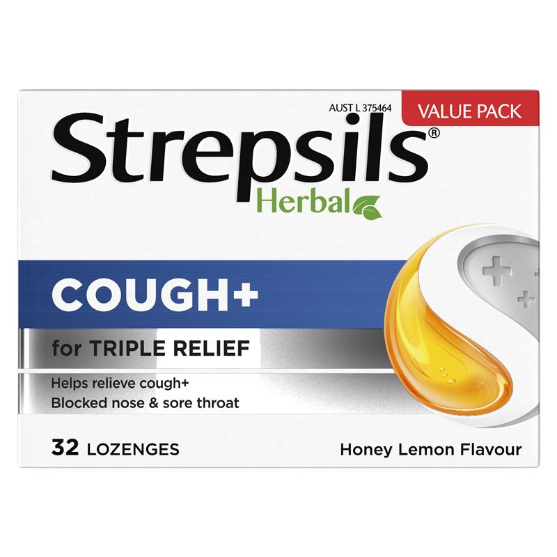 Strepsils Herbal Cough Lozenges Honey Lemon 32 Pack
