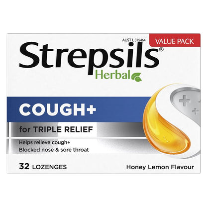Strepsils Herbal Cough Lozenges Honey Lemon 32 Pack