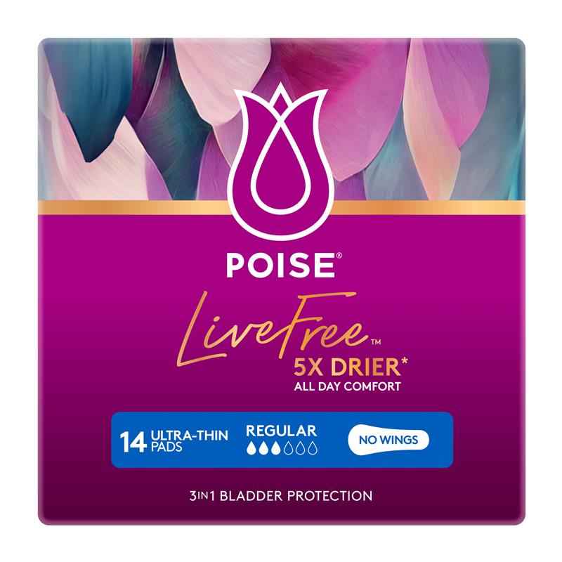 Poise Livefree Pad Regular No Wings 14 Pack