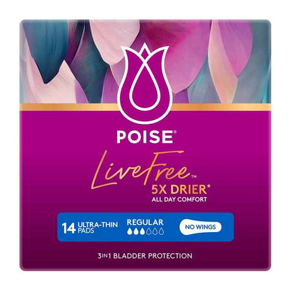 Poise Livefree Pad Regular No Wings 14 Pack