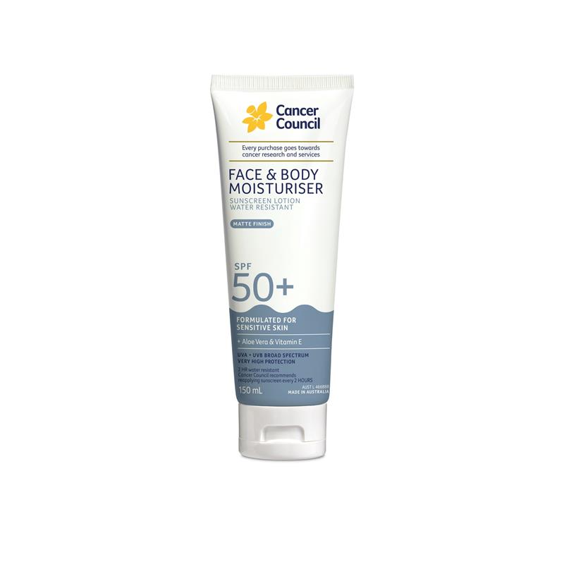 Cancer Council SPF 50+ Face & Body Moisturiser Water Resistant 150ml