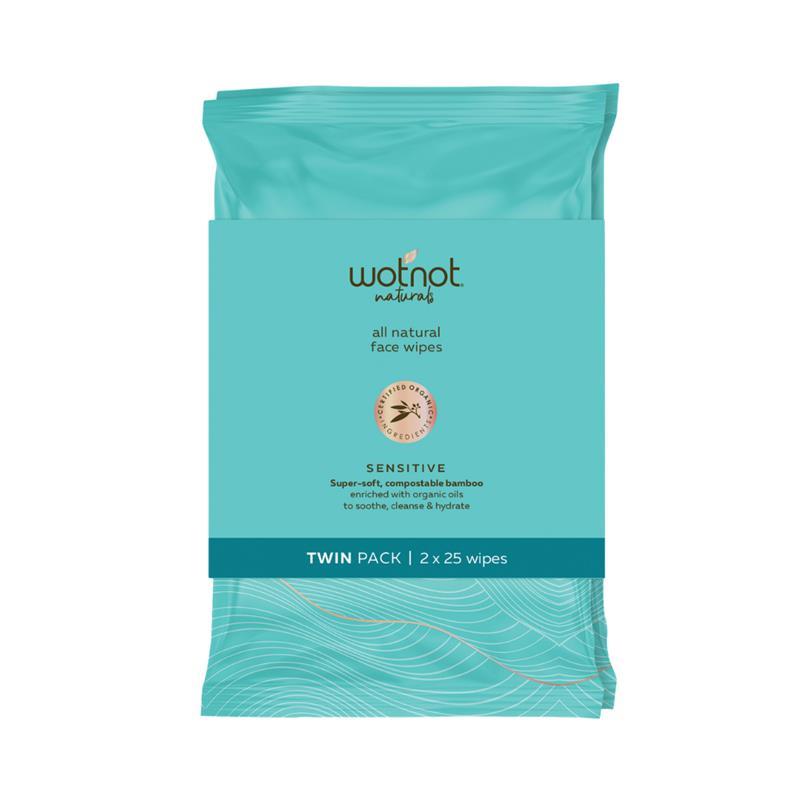 WotNot Natural Organic Sensitive Facial Wipes 2x25 Pack