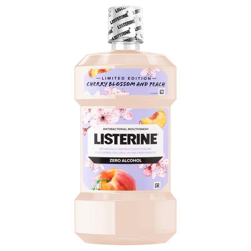 Listerine Zero Alcohol Antibacterial Mouthwash Limited Edition Cherry Blossom and Peach 500mL