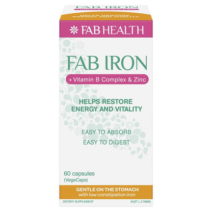 Fab Iron + Vitamin B Complex and Zinc 60 Capsules