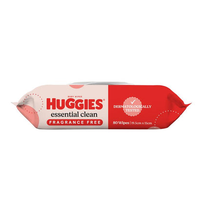 Huggies Essential Clean Baby Wipes Fragrance Free 80 Pack
