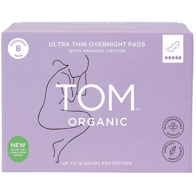 TOM Organic Overnight Pads 8 Pack
