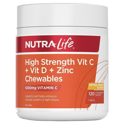 Nutra-Life Vit C+D+Zinc Chew 120 Tablets