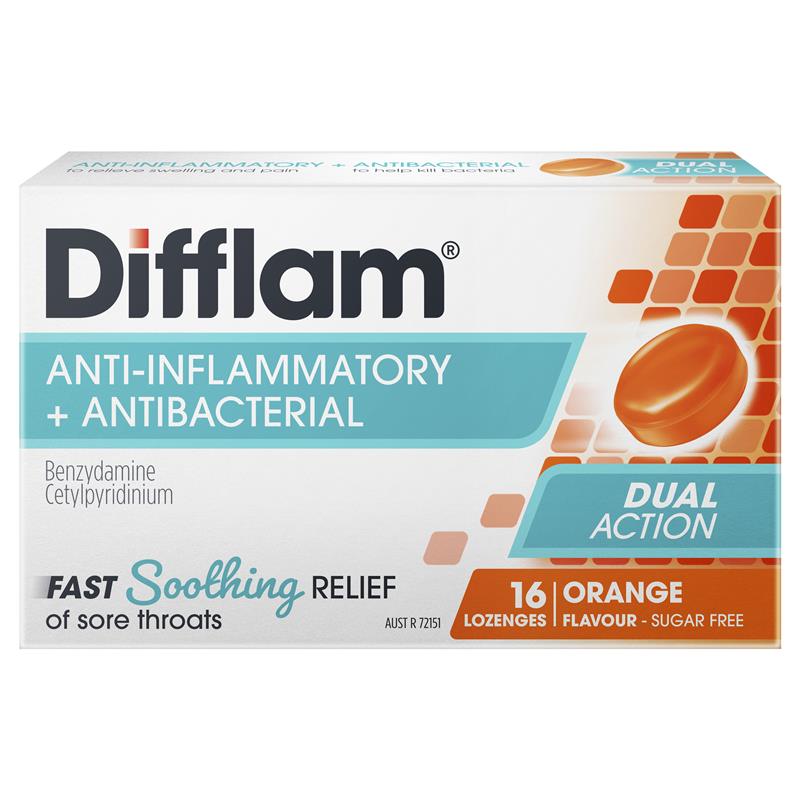 Difflam Sore Throat Sugar Free Orange 16 Lozenges