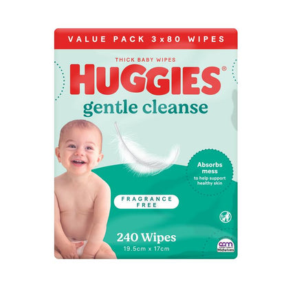 Huggies Gentle Cleanse Baby Wipes Fragrance Free 240 Pack