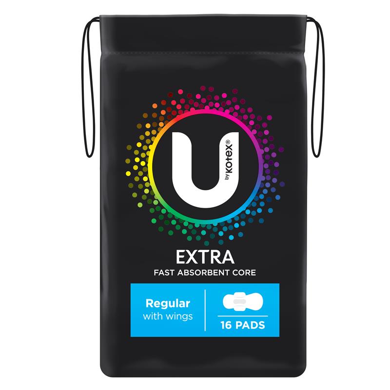 U by Kotex Extra Pads Wing Regular 16 Pack