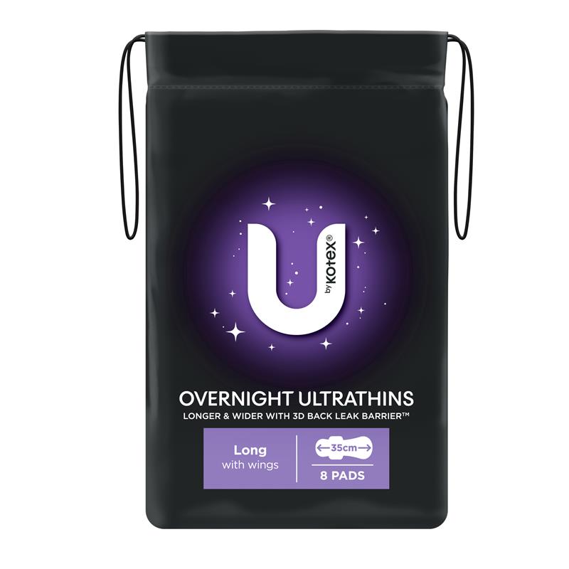 U by Kotex Ultra Thin Overnight Long Wing 8 Pack