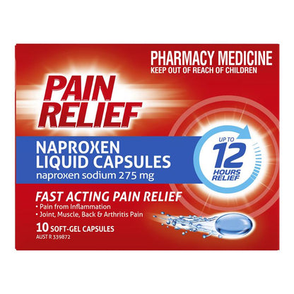 Pain Relief Naproxen Liquid Capsules 10 Pack