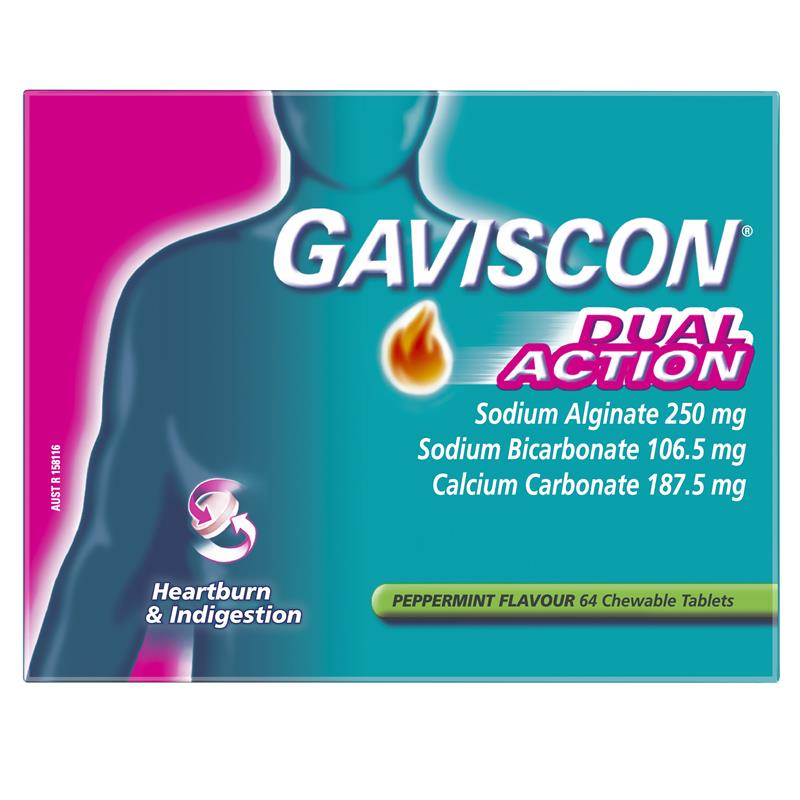 Gaviscon Dual Action Peppermint 64 Chewable Tablets