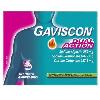 Gaviscon Dual Action Peppermint 64 Chewable Tablets