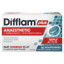 Difflam Plus Anaesthetic Sugar Free Eucalyptus Menthol 16 Lozenges